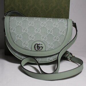 NWT GUCCI GG Ophidia Summer Denim Harness Travel Shoulder Bag Salvy Green 757309
